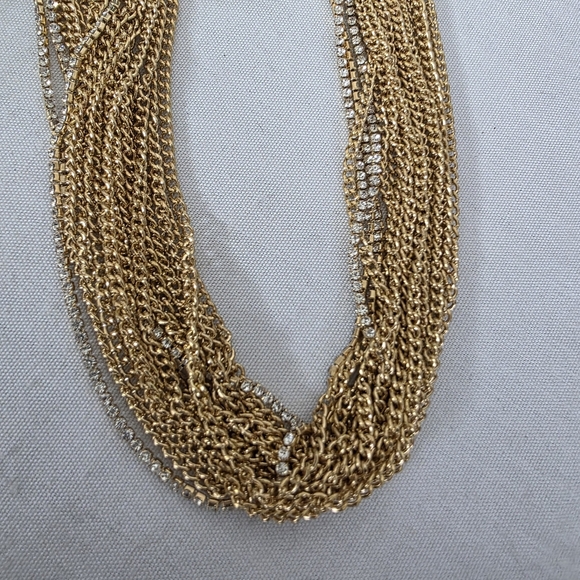Gold Multi Strand Chain and Rhinestone Necklace - Picture 6 of 9